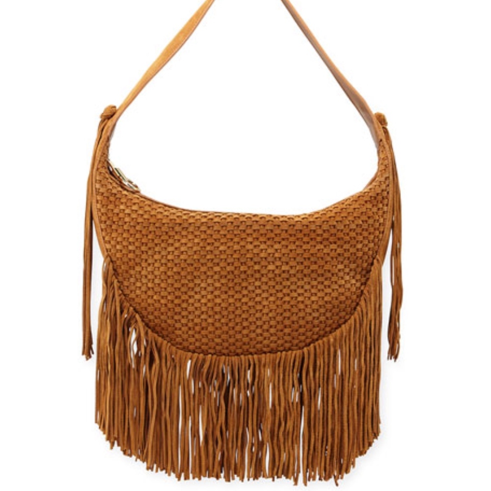 Elizabeth & James Woven Suede Hobo Bag w/ Fringe